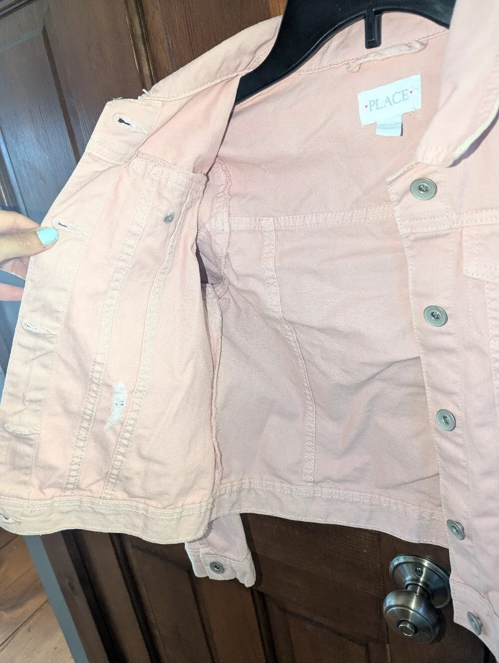 LIKE NEW Soft Pink Distressed Jean Jacket 10 12